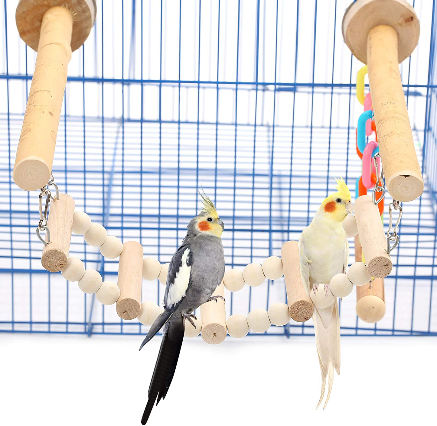 SAWMONG Bird Playground Parrot Stand Birdcage Playstand Pet Play Climb Gym Parakeet Cage Decor Budgie Perch Stand with Ladder and Swing Bird Chew Toys Wooden Perch for Conure Cockatiel Finch Animals & Pet Supplies > Pet Supplies > Bird Supplies > Bird Gyms & Playstands SAWMONG   