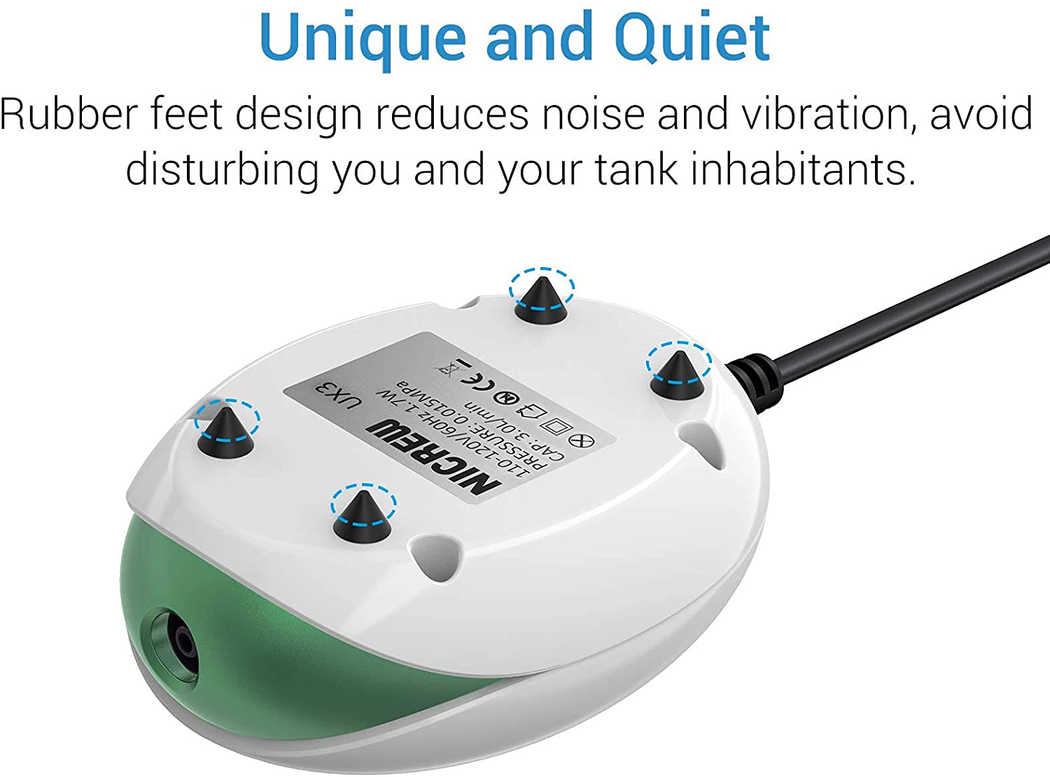 NICREW UFO Aquarium Air Pump, Ultra Silent Air Aerator Pump for Fish Tank, Oxygen Air Pump with Accessories