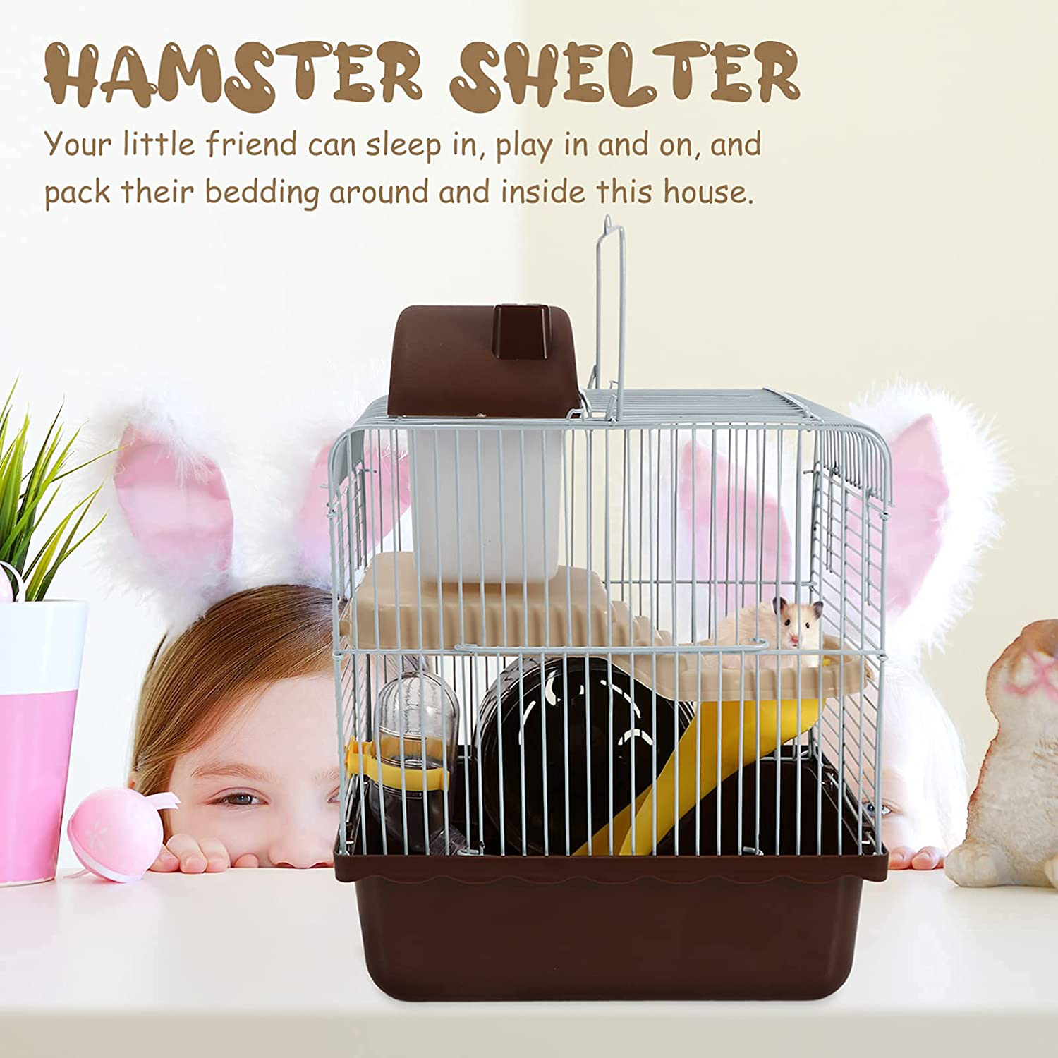 STOBOK Hamster Cage Portable Double Layer Wire Habitat Small Animal Critter House Cage Pet Playpen Activity Exercise Centre for Rodent Gerbil Mouse Mice Rat Accessories Coffee Animals & Pet Supplies > Pet Supplies > Small Animal Supplies > Small Animal Habitat Accessories STOBOK   