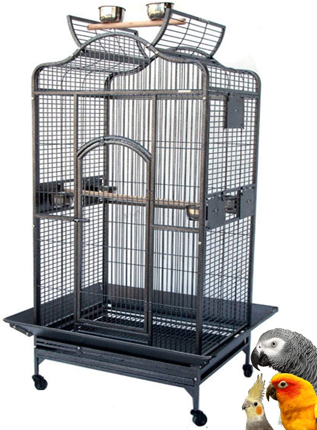 Extra Large Elegant Wrought Iron Open Dome Top Perch Stand Bird Parrot Finch Macaw Cockatoo Rolling Cage Animals & Pet Supplies > Pet Supplies > Bird Supplies > Bird Cages & Stands Mcage   