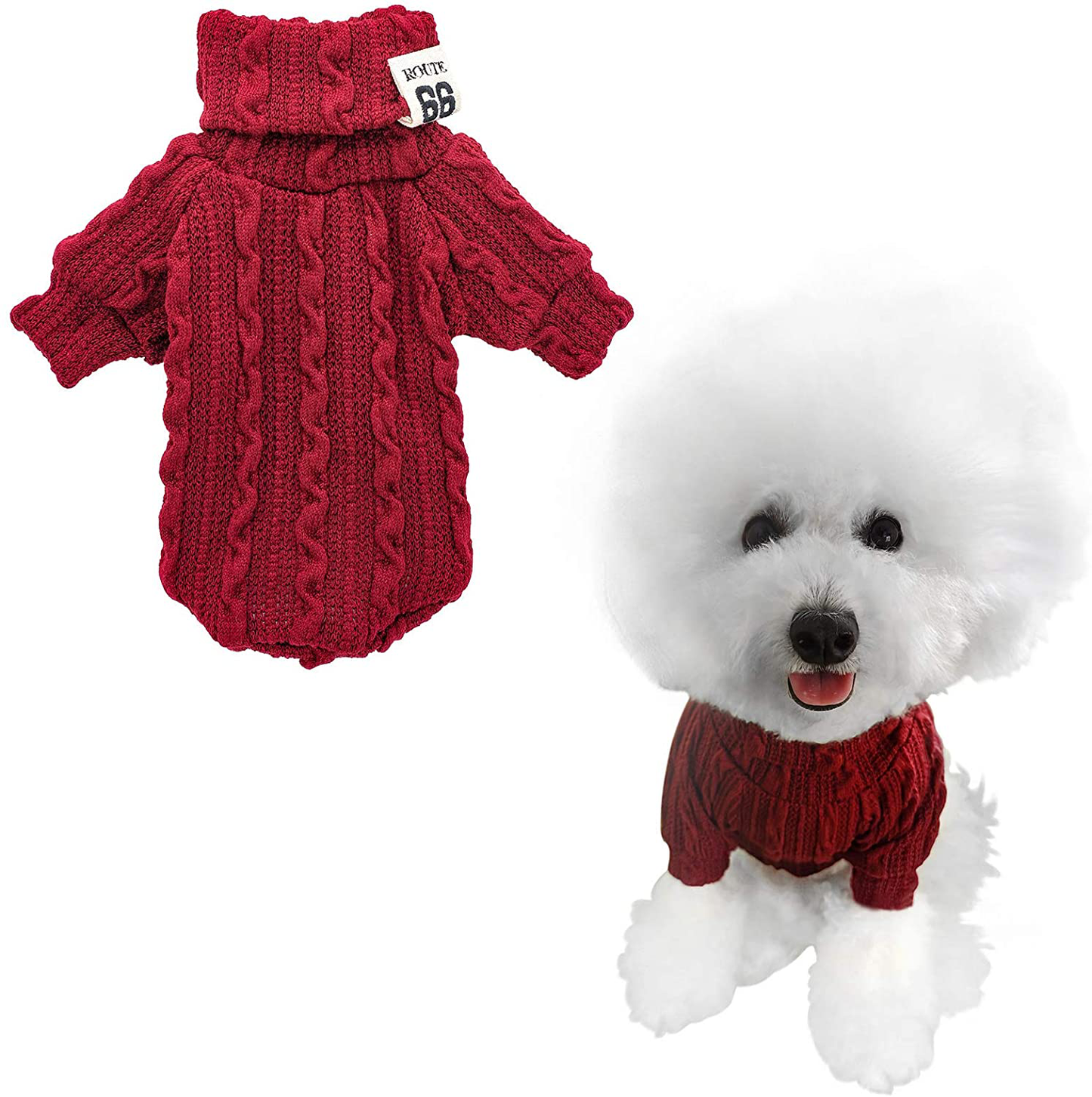 Hzran Dog Sweater, Soft Pet Dog Clothes Knitwear Sweater, Winter-Spring Puppy Turtleneck Pajamas, Sweater for Small Size Dog and Cat(Wine-L) Animals & Pet Supplies > Pet Supplies > Cat Supplies > Cat Apparel Hzran Wine Medium 