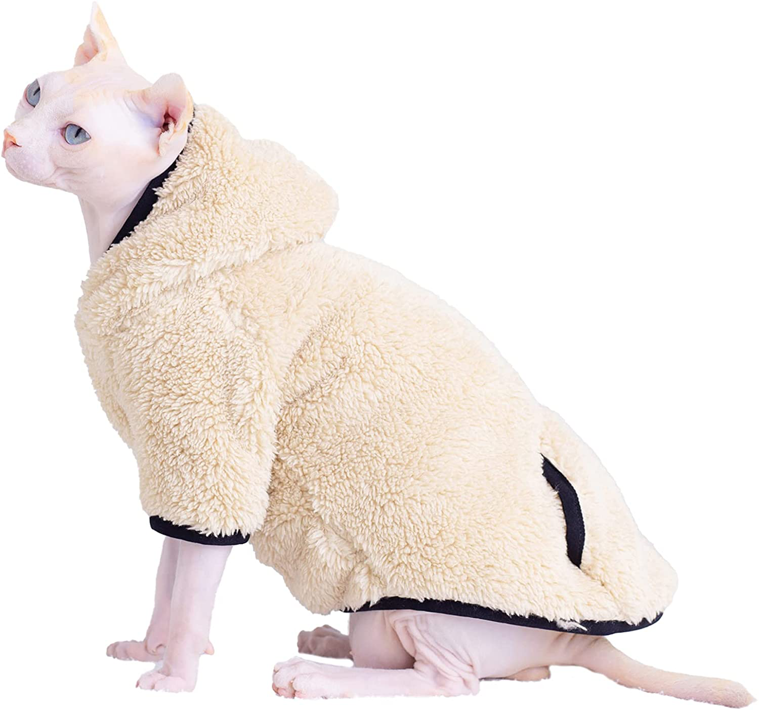 Sphynx Hairless Cat Clothes Winter Thick Warm Soft Vest Hoodies Pajamas for Cats Pet Clothes Pullover Kitten Shirts with Sleeves (Gray, M(4.4-5.5Lbs))