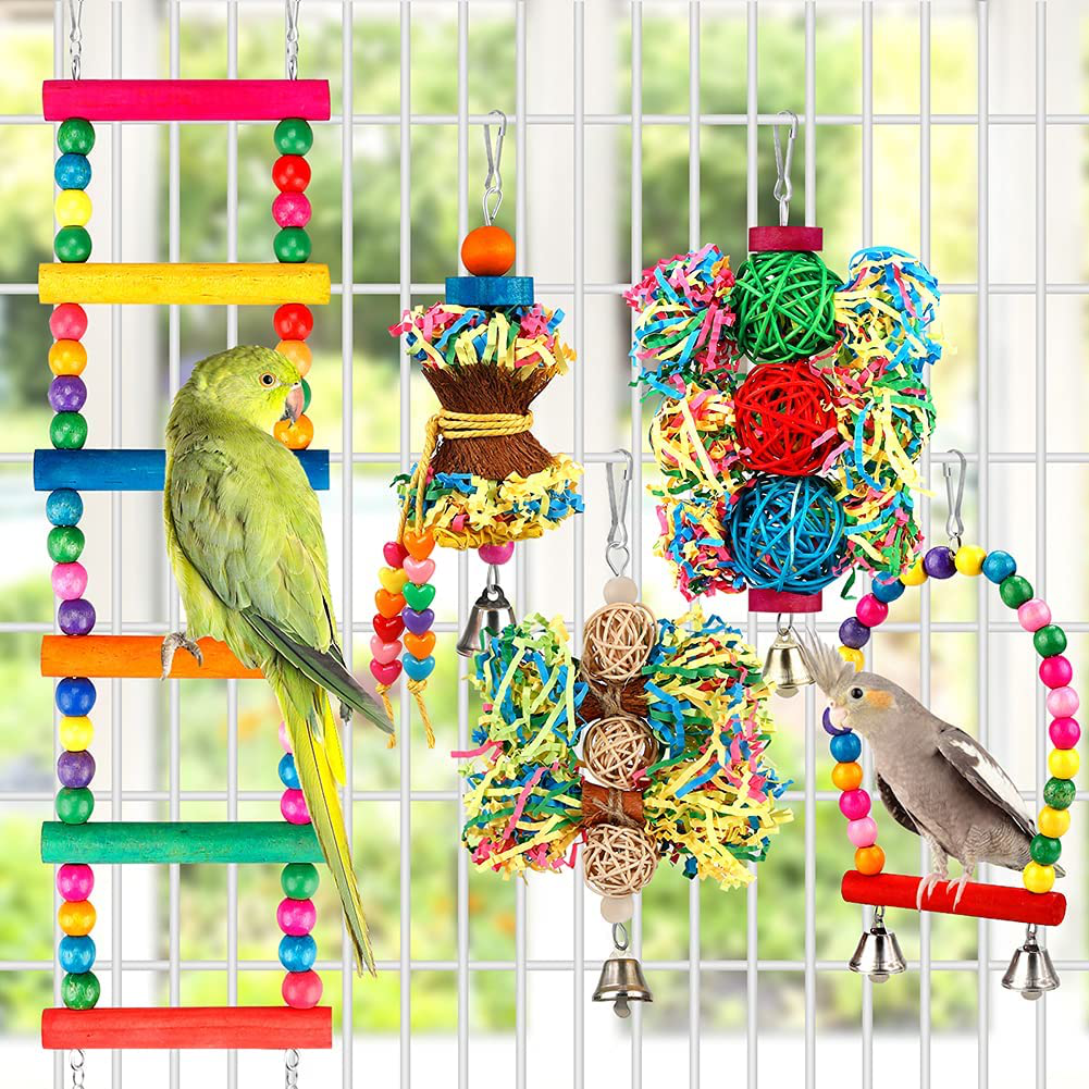 Bbjinronjy Bird Parakeet Toys Foraging Shredding Toys Parrot Cage Accessories Hanging Toys Bird Swing Bird Ladder for Parrots Lovebird Cockatiel Conure Animals & Pet Supplies > Pet Supplies > Bird Supplies > Bird Cage Accessories BBjinronjy   