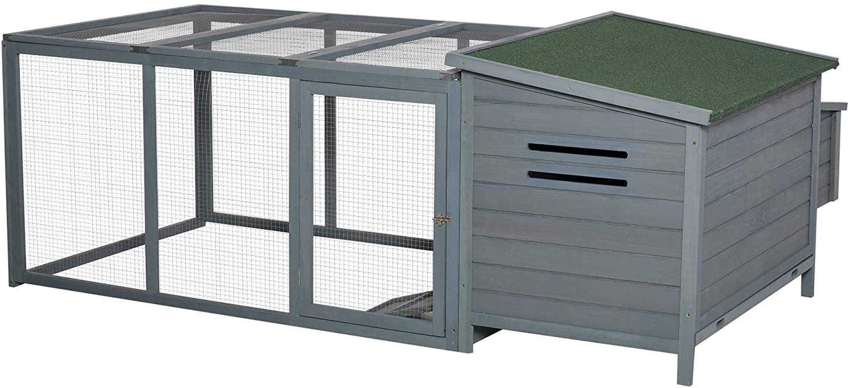 Pawhut 87" Deluxe Chicken Coop Wooden Hen House Rabbit Hutch Poultry Cage Pen Backyard with Large Outdoor Run, Indoor Nesting Box, & Fir Wood Build Animals & Pet Supplies > Pet Supplies > Dog Supplies > Dog Kennels & Runs PawHut Grey  