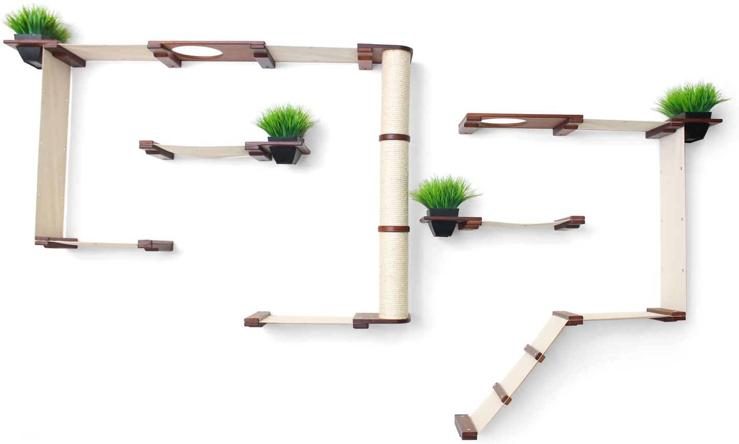 Catastrophicreations Gardens Set for Cats Multiple-Level Wall Mounted Scratch, Hammock Lounge, Play & Climbing Activity Center Furniture Cat Tree Shelves Animals & Pet Supplies > Pet Supplies > Cat Supplies > Cat Furniture CatastrophiCreations English Chestnut Bamboo/Natural Canvas Wood Finish/Canvas 