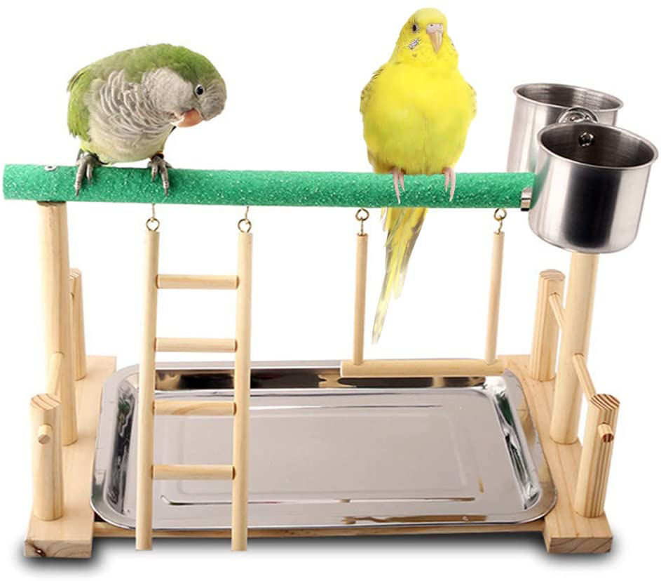 QBLEEV Parrots Playstand Bird Playground Wood Perch Gym Stand Playpen Ladder with Toys Exercise Playgym for Conure Lovebirds Animals & Pet Supplies > Pet Supplies > Bird Supplies > Bird Cages & Stands QBLEEV bird stand-grind arenaceous  