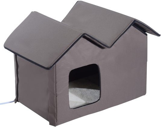 Pawhut Double Heated Portable Indoor Cat Shelter House Animals & Pet Supplies > Pet Supplies > Dog Supplies > Dog Houses PawHut Brown  