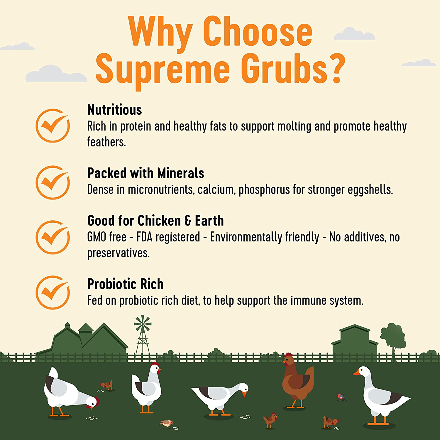 Supreme Grubs -Natural Black Soldier Fly Larvae for Chickens, 85X More Calcium than Mealworms-High Protein Grub Food Chicken Treats for Hens, Probiotic-Rich Chicken Feed and Calcium-Dense Bird Animals & Pet Supplies > Pet Supplies > Bird Supplies > Bird Treats Supreme Grubs   