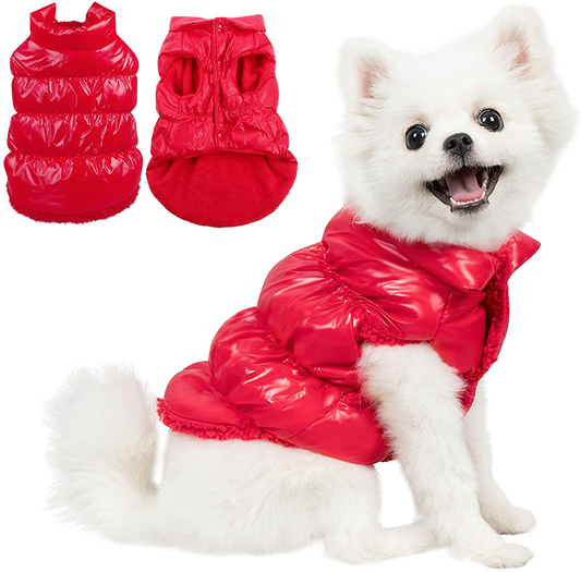 AOFITEE Winter Dog Coat Waterproof Windproof Fleece Puppy Vest, Warm Padded Dogs down Jacket, Lightweight Outdoor Pet Snowsuit Apparel Cold Weather Clothes for Small and Medium Dogs Animals & Pet Supplies > Pet Supplies > Dog Supplies > Dog Apparel AOFITEE Red Chest: 15", Back Length: 11" 