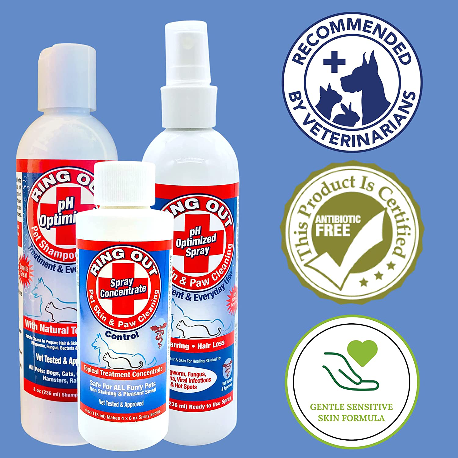 Ring Out - Pet Skin & Paw Cleaning Combo Set - Control & Help Ringworm | Recovery, Itch Calming Spray & Shampoo for Dog, Cat, All Pets. Gentle & Highly Effective for Skin (Empty Applicator Bottle) Animals & Pet Supplies > Pet Supplies > Small Animal Supplies > Small Animal Treats FlexTran   