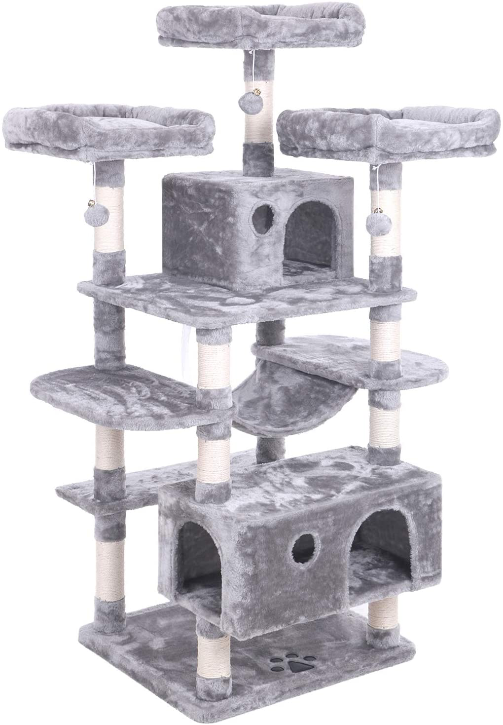 BEWISHOME Large Cat Tree Condo with Sisal Scratching Posts Perches Houses Hammock, Cat Tower Furniture Kitty Activity Center Kitten Play House MMJ03 Animals & Pet Supplies > Pet Supplies > Cat Supplies > Cat Furniture BEWISHOME light grey  