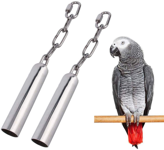 Stainless Steel Bell Toy Bird Cage Hanging Bite Toy for Parrot Parakeet Budgie Cockatiel Conure African Greys Animals & Pet Supplies > Pet Supplies > Bird Supplies > Bird Cage Accessories Wontee 2 PCS-L  