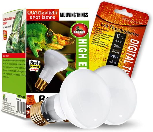 MCLANZOO 2 Pack 75W Reptile Heat Lamp Bulb/Light, UVA Basking Spot Heat Lamp for Lizard,Tortoise,Bearded Dragon, Hedgehogs Reptiles & Amphibians with Stick-On Digital Temperature Thermometer Animals & Pet Supplies > Pet Supplies > Reptile & Amphibian Supplies > Reptile & Amphibian Habitat Heating & Lighting MCLANZOO 75W  
