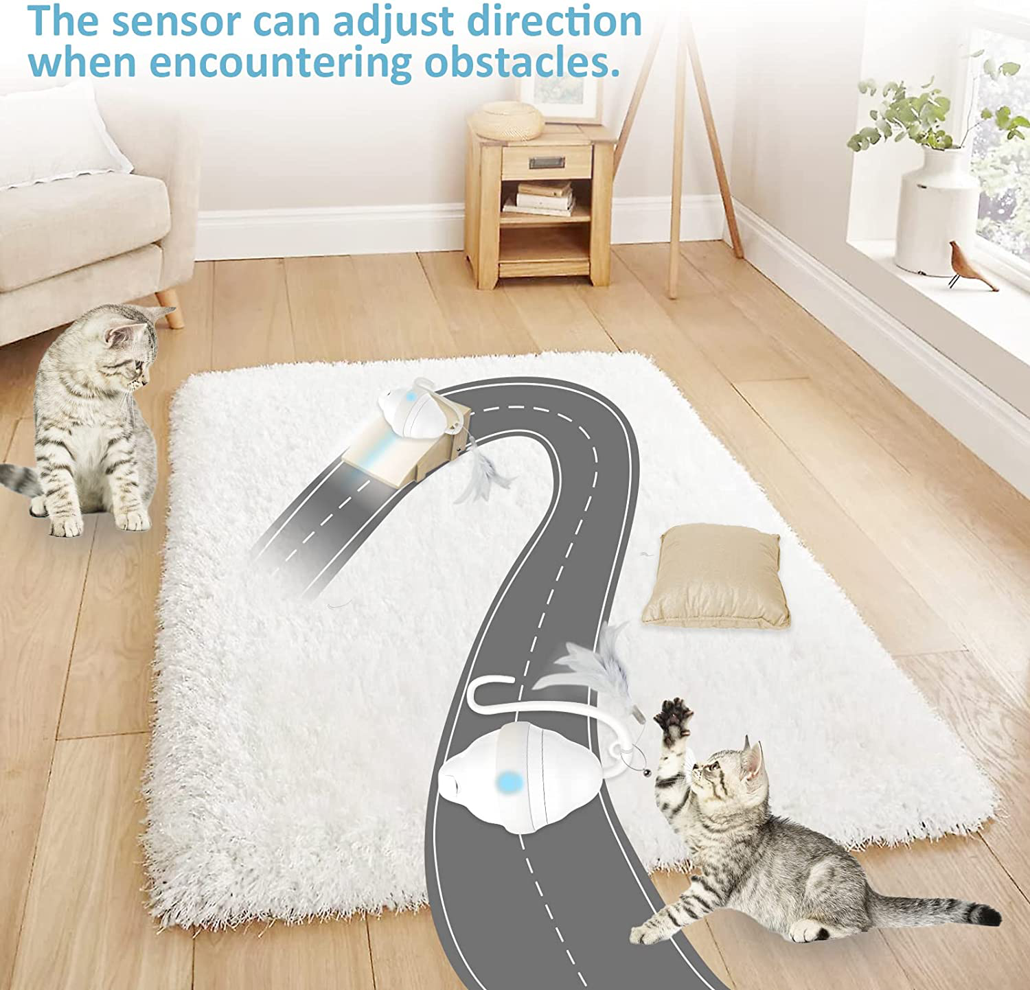 Harnestle Cat Toys Interactive Automatic Kitten Toys with Feathers Ribbon Bell Worm, USB Charging Led Light 360° Irregular Rolling Cat Moving Toys for Indoor Cats Exercise and Hunting Animals & Pet Supplies > Pet Supplies > Cat Supplies > Cat Toys Harnestle   