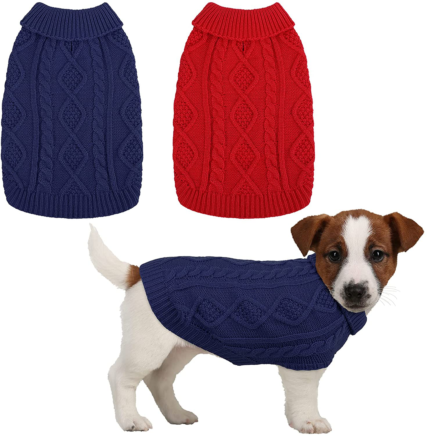 Pedgot Dog Sweater Turtleneck Knitted Dog Sweater Dog Jumper Coat Warm Pet Winter Clothes Classic Cable Knit Sweater for Dogs Cats in Cold Season Animals & Pet Supplies > Pet Supplies > Cat Supplies > Cat Apparel Pedgot Red, Blue Large 