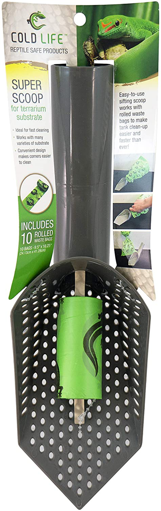 Cold Life Super Scoop Sifter Terrarium Bedding Substrate and Small Pet Cage Cleaner Shovel with 10 Ct Poop Bags Animals & Pet Supplies > Pet Supplies > Small Animal Supplies > Small Animal Habitats & Cages Royal Pet Incorporated   