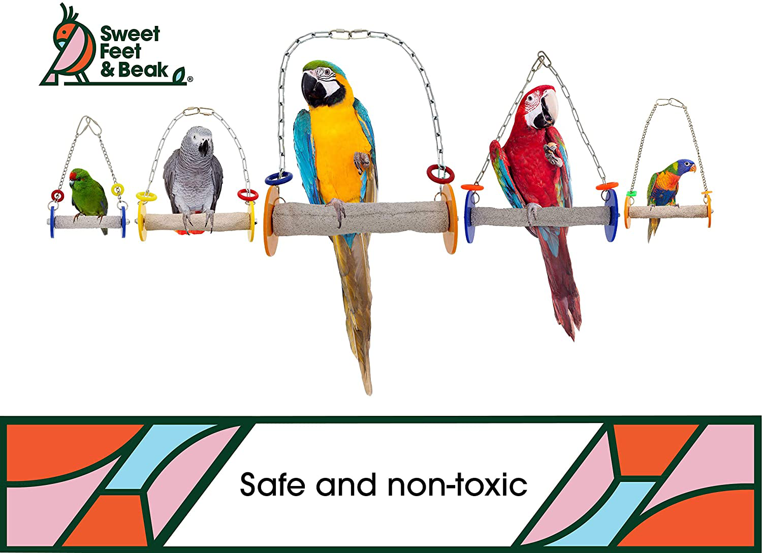 Sweet Feet and Beak Roll Swing and Perch for Birds, Keeps Nails and Beak in Top Condition and Stimulate Leg Muscles - Made in the USA -Safe and Non-Toxic, for Cages Animals & Pet Supplies > Pet Supplies > Bird Supplies > Bird Cages & Stands Sweet Feet and Beak   