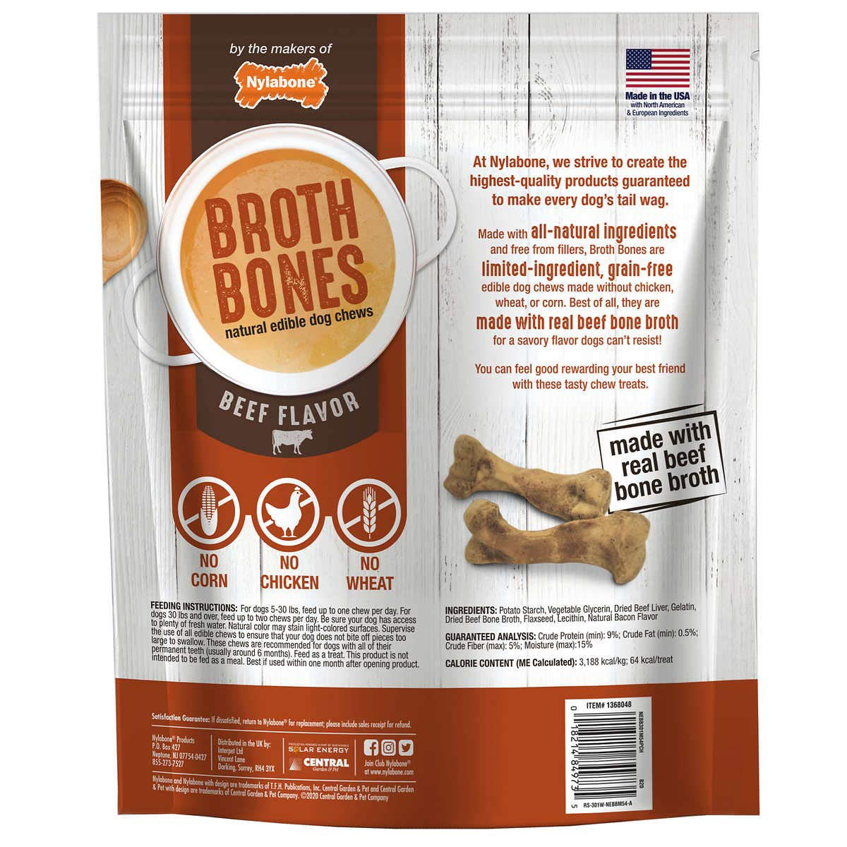 Nylabone Beef Broth Bones Dog Treats (Net 54Count), 2.38 Lb Animals & Pet Supplies > Pet Supplies > Dog Supplies > Dog Treats Nylabone   