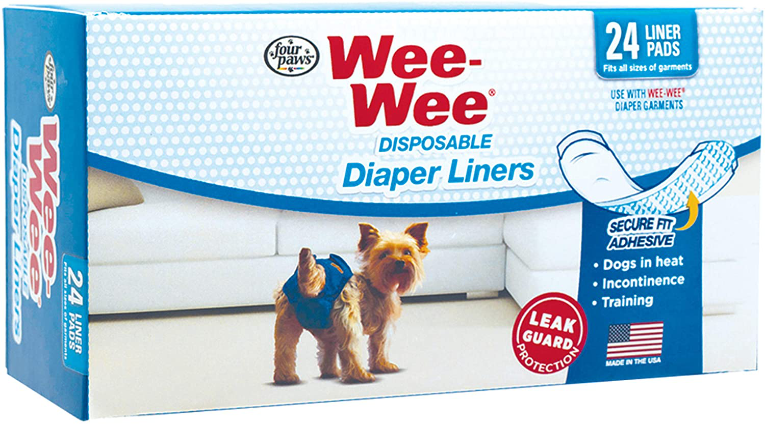 Four Paws Wee Wee Dog Diaper Garment Pads 24 Count Animals & Pet Supplies > Pet Supplies > Dog Supplies > Dog Diaper Pads & Liners Four Paws   