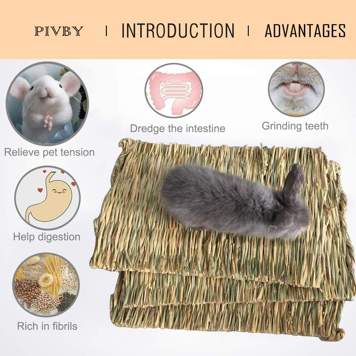PIVBY 3PCS Woven Pet Bed Rabbit Grass Mat,Bunny Bedding Nest Chew Play Toys for Hamsters Parrot Rabbits Hedgehog Guinea Pig Bunny and Other Small Animals (3 Pack) Animals & Pet Supplies > Pet Supplies > Small Animal Supplies > Small Animal Bedding PINVNBY   