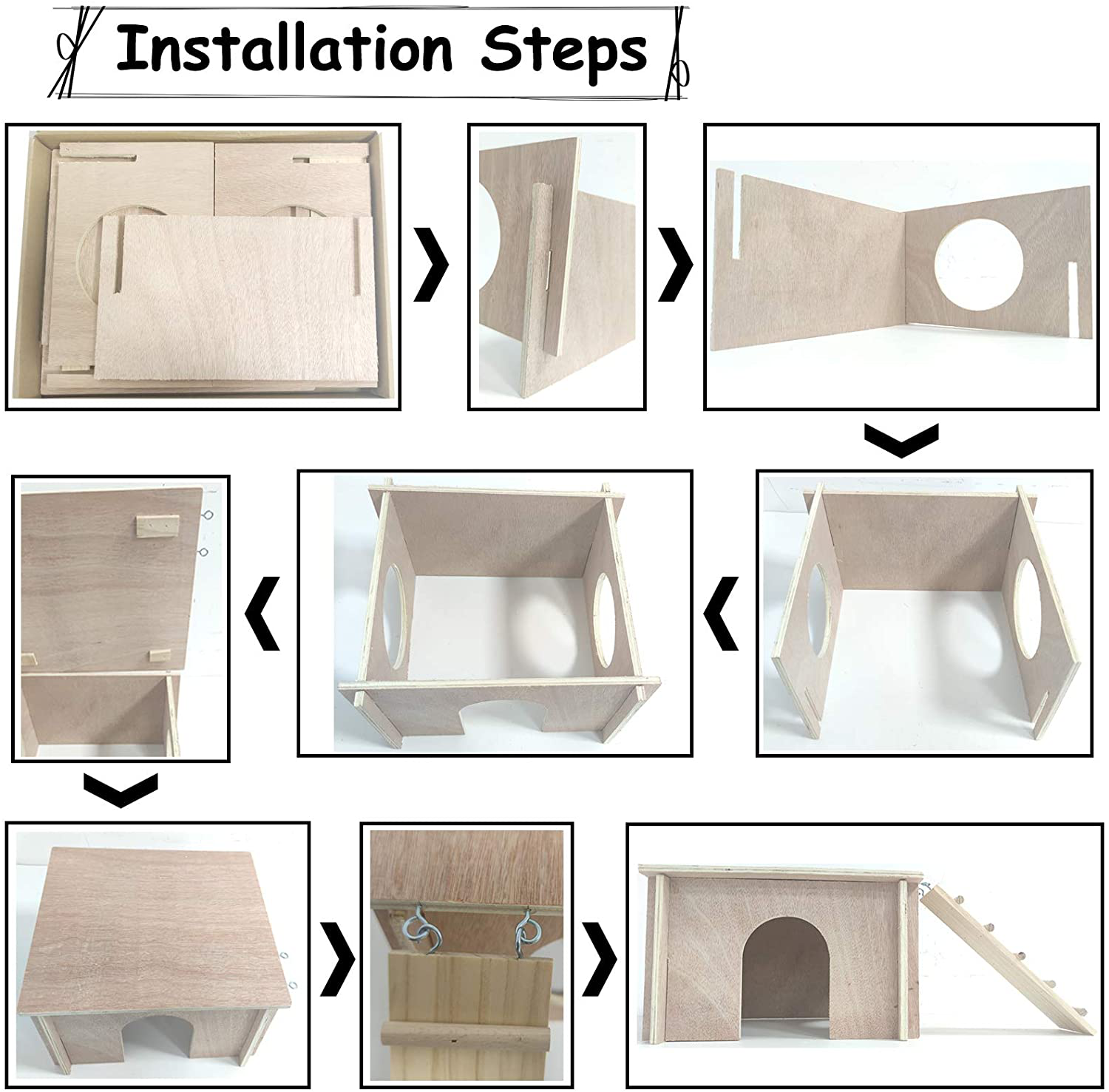 PINVNBY Wooden Guinea Pig Hideout Chinchilla House Hut with Windows Natural Handcrafted Detachable Hamsters Small Animal Hideout Habitat Cage Hut Chew Toy Animals & Pet Supplies > Pet Supplies > Small Animal Supplies > Small Animal Habitats & Cages PINVNBY   