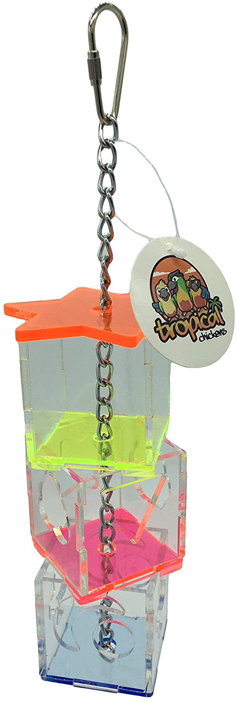 Tropical Chickens Parrot Bird Boredom Buster Forage Box Creative Hanging Treat Foraging Toy Conure Cockatiel for Small Bird Enrichment Transparent Acrylic Food Holder Animals & Pet Supplies > Pet Supplies > Bird Supplies > Bird Toys Tropical Chickens   