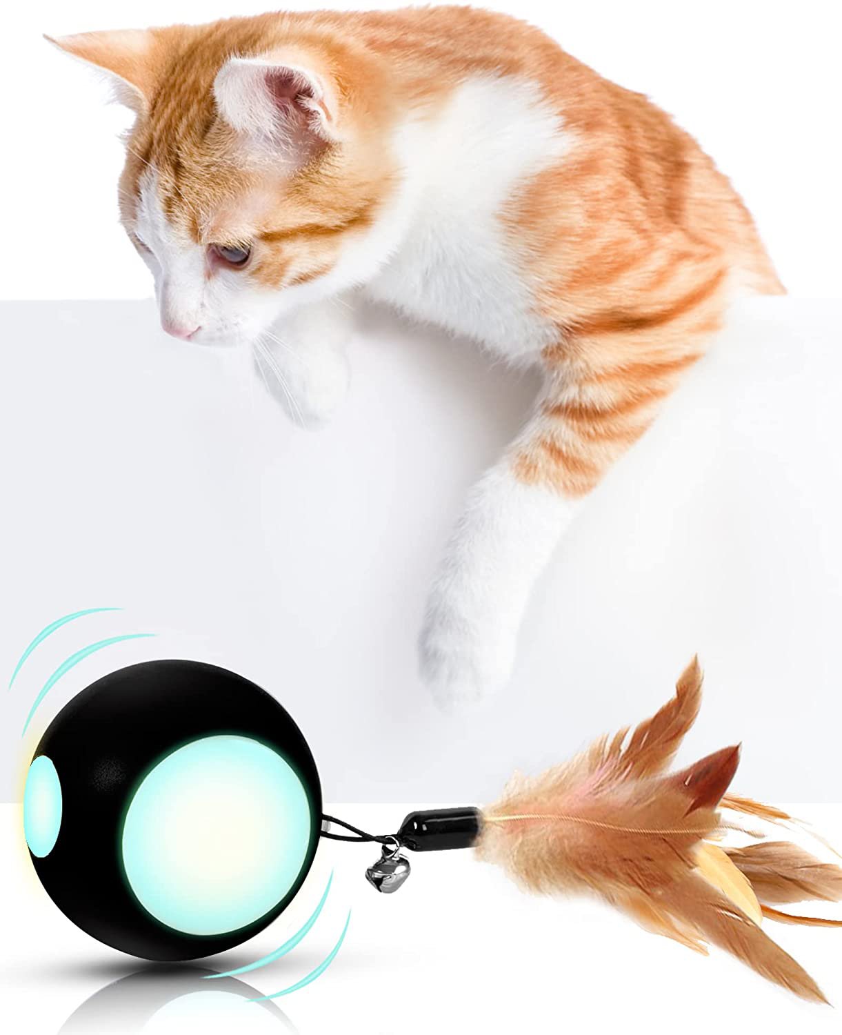 Blinkbrione Cat Toys Busy Ball, Automatic Moving Exercise Ball for Indoor Cats/Kitten, Rechargable Interactive Feather Cat Toy with Bell & LED Light for Your Pet Birthday Gift Animals & Pet Supplies > Pet Supplies > Cat Supplies > Cat Toys Brione Black  
