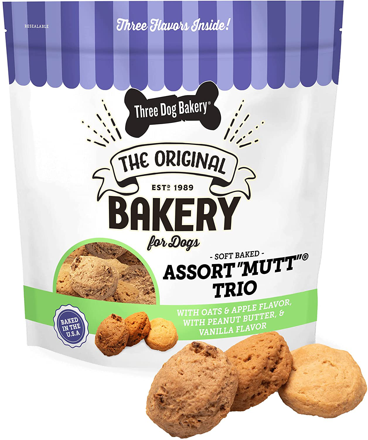 Three Dog Bakery Assort Mutt Trio, Soft Baked Cookies for Dogs Animals & Pet Supplies > Pet Supplies > Dog Supplies > Dog Treats Three Dog Bakery 3 Pound (Pack of 1)  