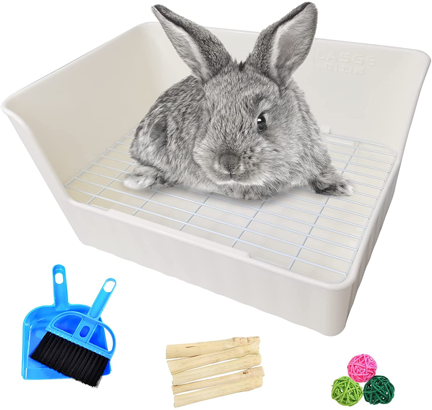 Hamiledyi Rabbit Litter Box,Pet Plastic Square Toilet Rabbit Bedding Potty Training Corner with Small Animal Cage Clean Broom Molar Sweet Bamboo for Bunny Chinchillas Guinea Pigs Animals & Pet Supplies > Pet Supplies > Small Animal Supplies > Small Animal Bedding Hamiledyi White  