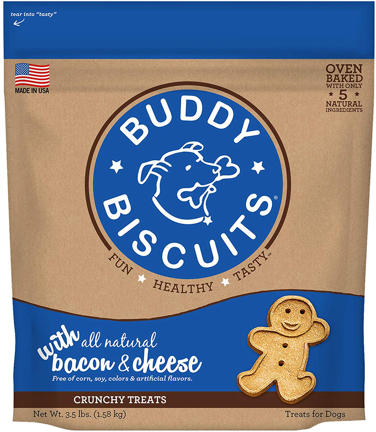 Buddy Biscuits Oven Baked Healthy Dog Treats, Crunchy, Whole Grain and Baked in the USA Animals & Pet Supplies > Pet Supplies > Dog Supplies > Dog Treats Buddy Biscuits Bacon & Cheese 3.5 Pound (Pack of 1) 