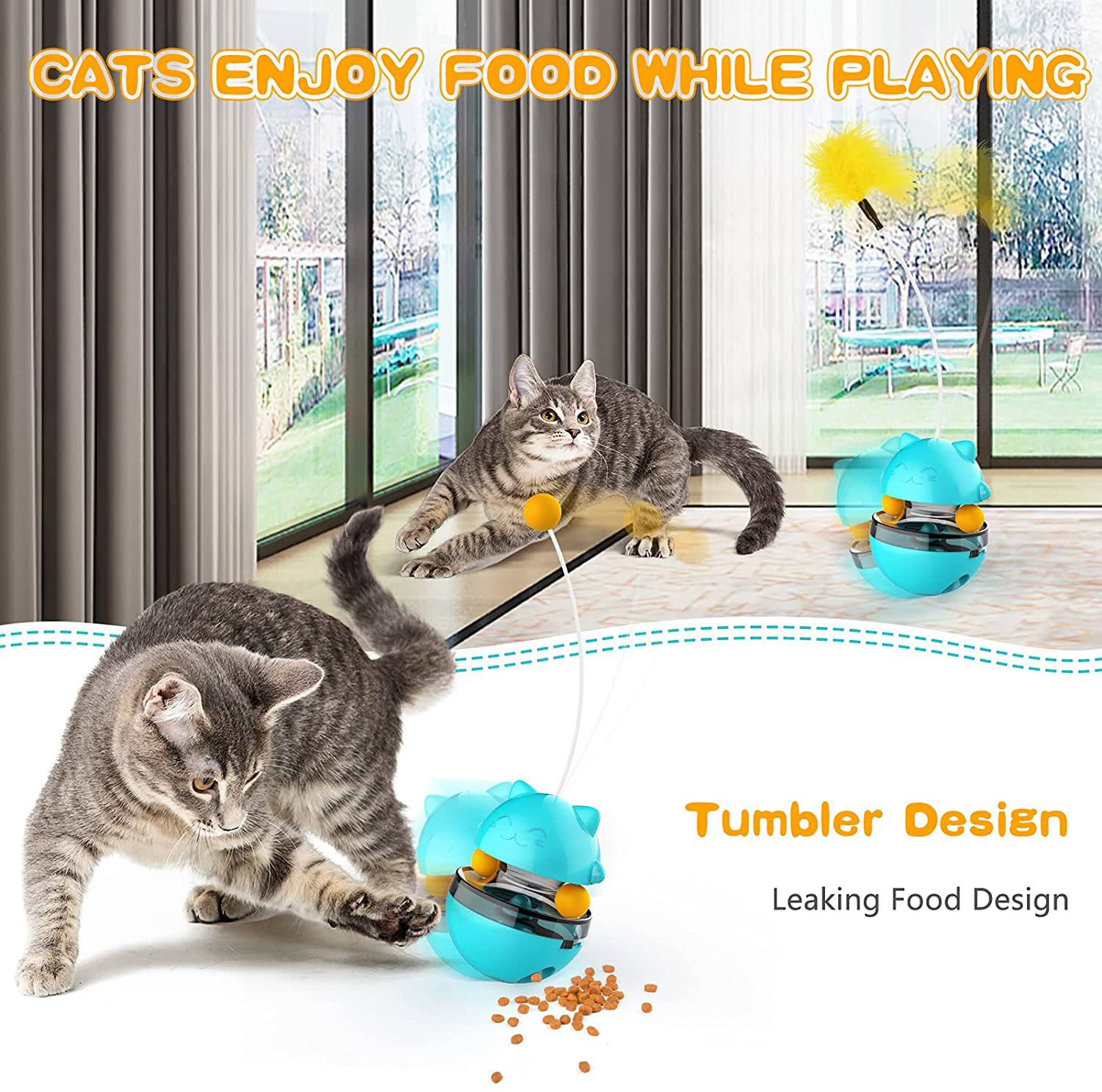 Interactive Cat Toys for Indoor, 2-In-1 Cat Feather Toy & Cat Ball Toy, Automatic Pet Exercise Toys, Tumbler Cat Toys for Play Cats/Kitten with Feather, Satisfies Kitty'S Chasing & Eating Needs Animals & Pet Supplies > Pet Supplies > Dog Supplies > Dog Treadmills MUAHLIUB   