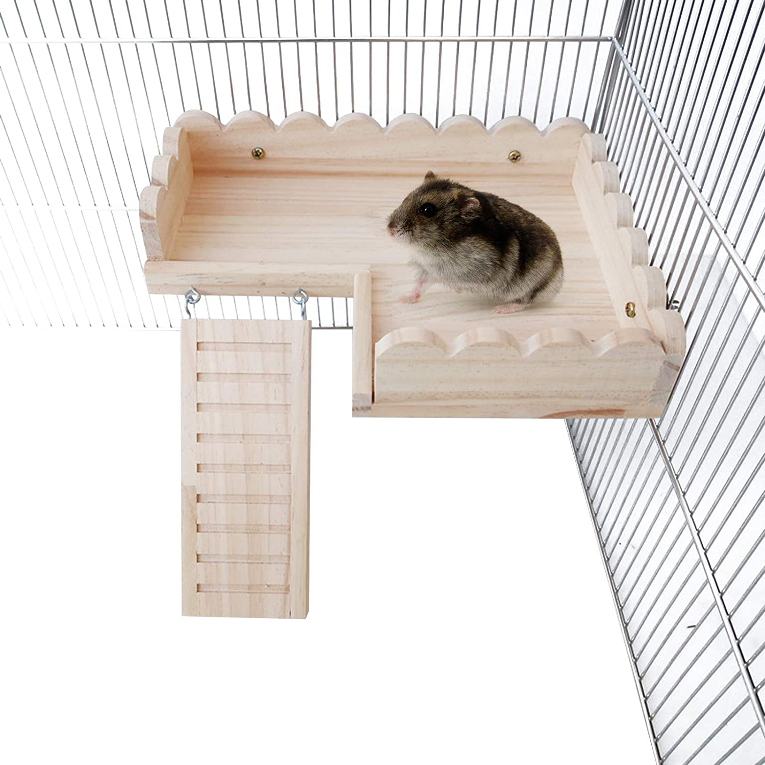 ROZKITCH Hamster Platform with Climbing Ladder, Bird Perch Cage Toy Wooden Play Gym Stand, Natural Pine Wood Tray for Chinchilla Squirrel Rabbit Guinea Pig, Birdcage Toy for Parrot Conure Parakeet Animals & Pet Supplies > Pet Supplies > Bird Supplies > Bird Gyms & Playstands ROZKITCH   