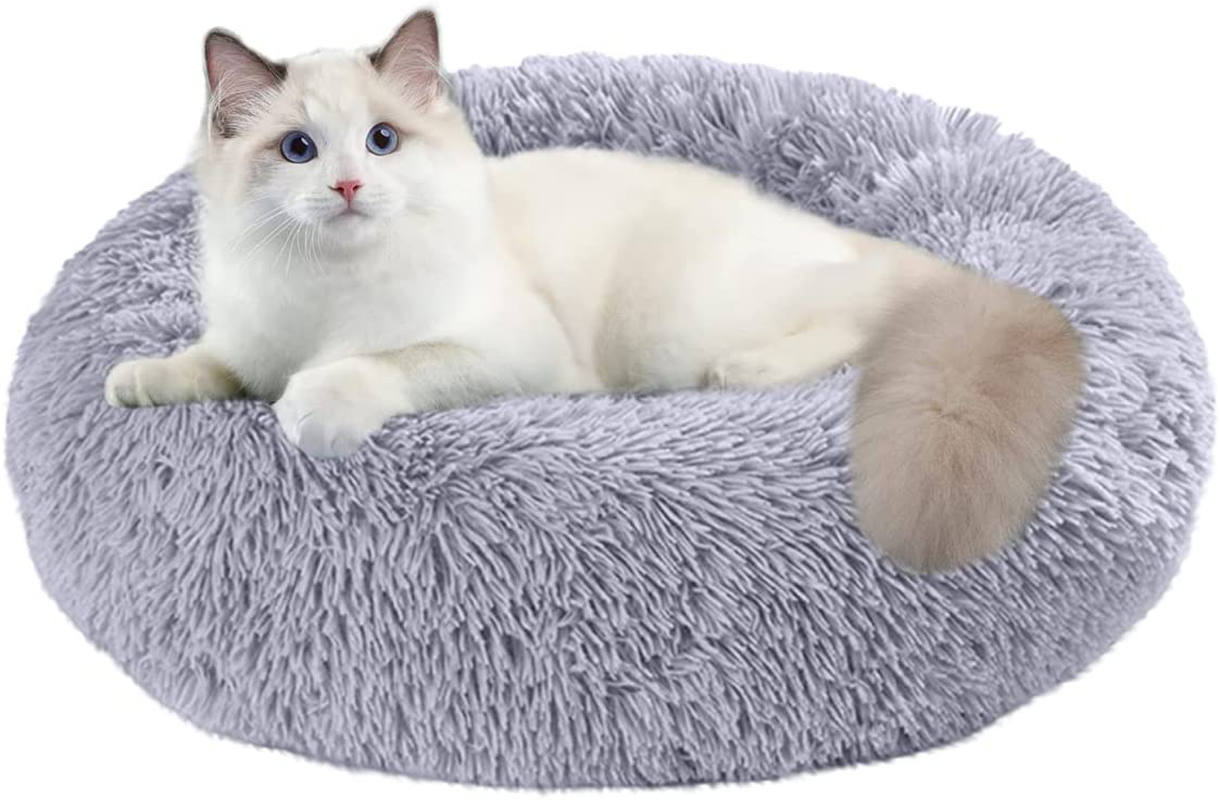 Cat Beds for Indoor Cats,Nisrada round Donut Washable Cat Bed,Fluffy Calming Self Warming Soft Donut Cuddler Cushion Pet Bed for Small Dogs Kittens,Non-Slip Animals & Pet Supplies > Pet Supplies > Cat Supplies > Cat Furniture Nisrada light grey 24 Inch 