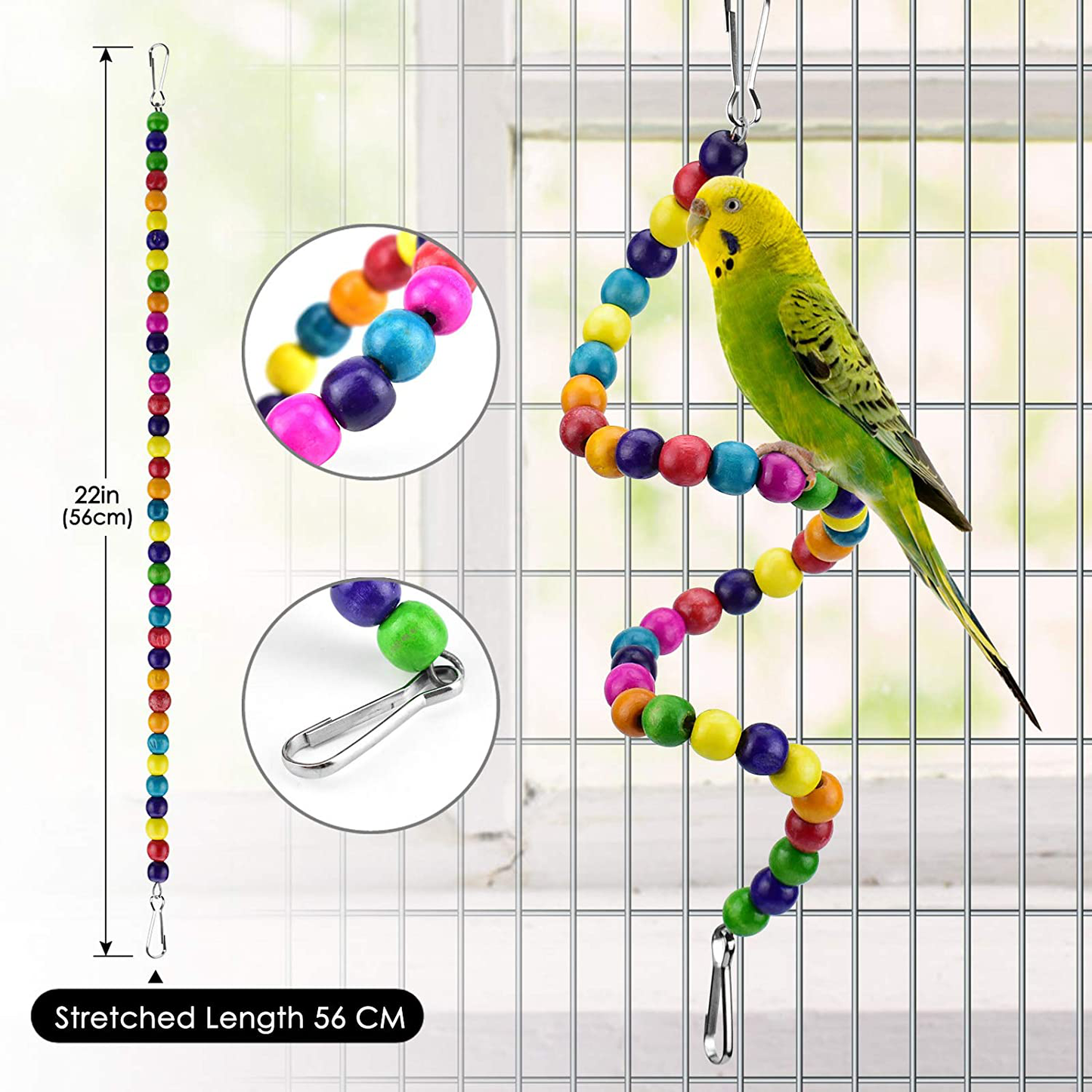 KATUMO Bird Parrot Toys, Bird Nest Hut Hanging Habitat Tent Colorful Wood Beads Hanging Mirror Bird Perch Chewing Bell Toys for Conures, Cockatiel, Budgerigar, Lovebird, Sparrow Ect Small Birds Animals & Pet Supplies > Pet Supplies > Bird Supplies > Bird Toys KATUMO   