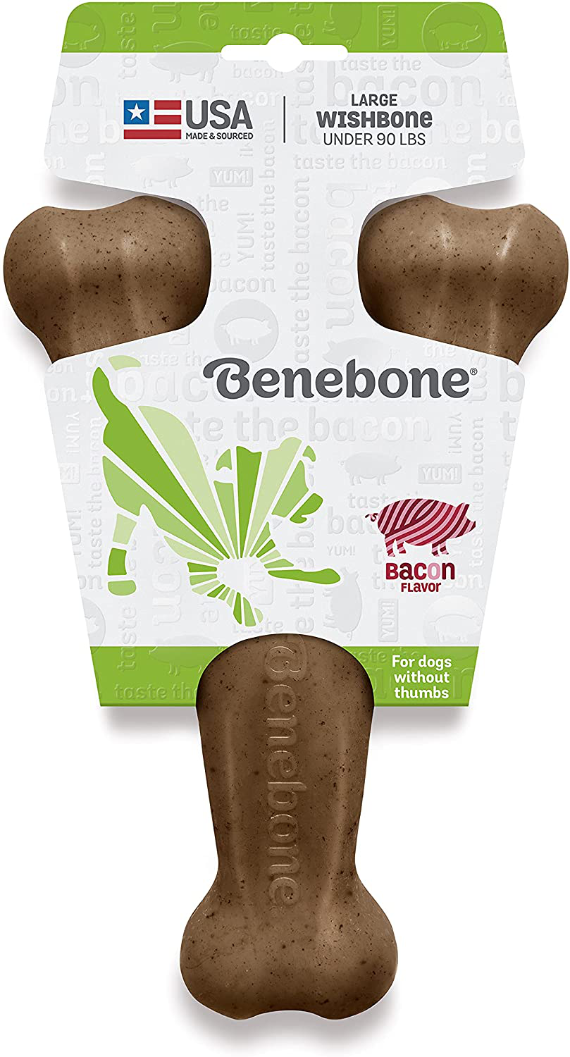 Benebone Real Bacon Durable Wishbone Dog Chew Toy for Aggressive Chewers, Made in USA