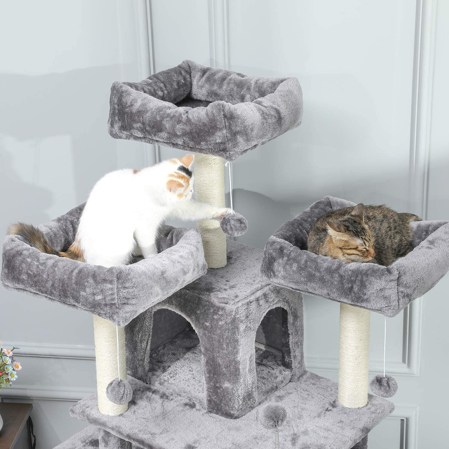 Msmask Cat Tree for Large Cats XXL,69 Inches Cat Tower Condo Full Sisal-Covered Scratching Post 3 Platforms, Big Cats Furniture Kitten Activity Center with Hammock Hanging Ball Animals & Pet Supplies > Pet Supplies > Cat Supplies > Cat Furniture MSmask   