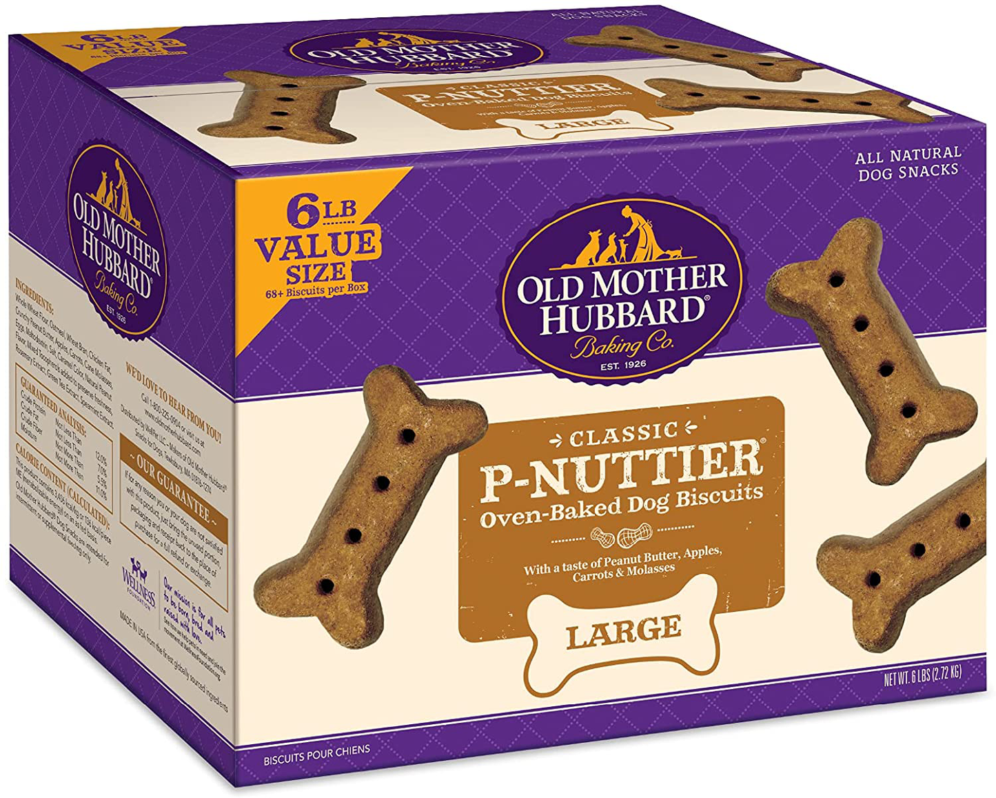 Old Mother Hubbard Classic P-Nuttier Peanut Butter Dog Treats, Oven Baked Crunchy Treats for Large Dogs, Natural, Healthy, Training Treats Animals & Pet Supplies > Pet Supplies > Dog Supplies > Dog Treats Old Mother Hubbard 6 Pound Box (Pack of 1)  