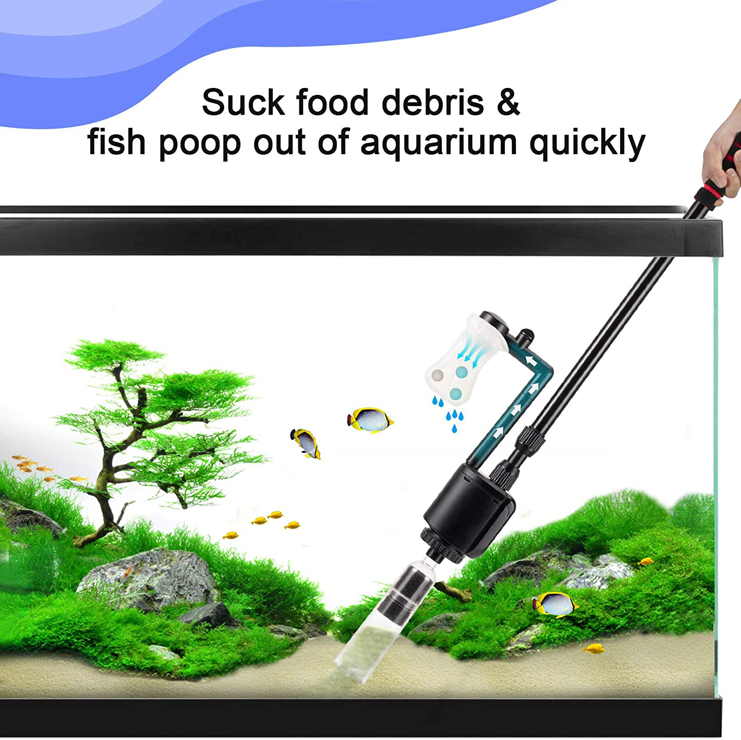 AQQA Aquarium Gravel Cleaner Siphon Kit,6 in 1 Electric Automatic Removable Vacuum Water Changer，Multifunction Wash Sand Suck the Stool Filter 110V/20W 320GPH