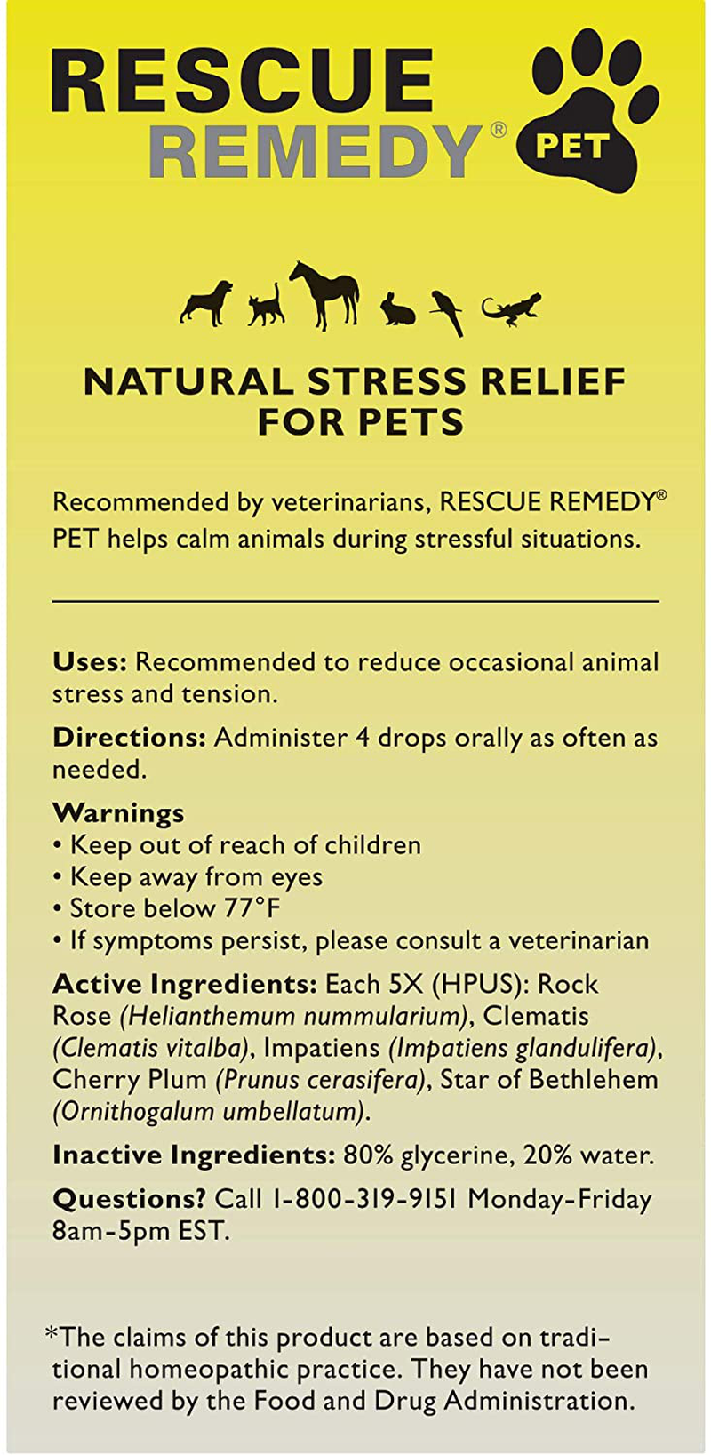 Bach RESCUE REMEDY PET Dropper 20Ml, Natural Stress and Occasional Anxiety Relief, Calming for Dogs, Cats, and Other Pets, Homeopathic Flower Remedy, Thunder, Fireworks and Travel, Sedative-Free