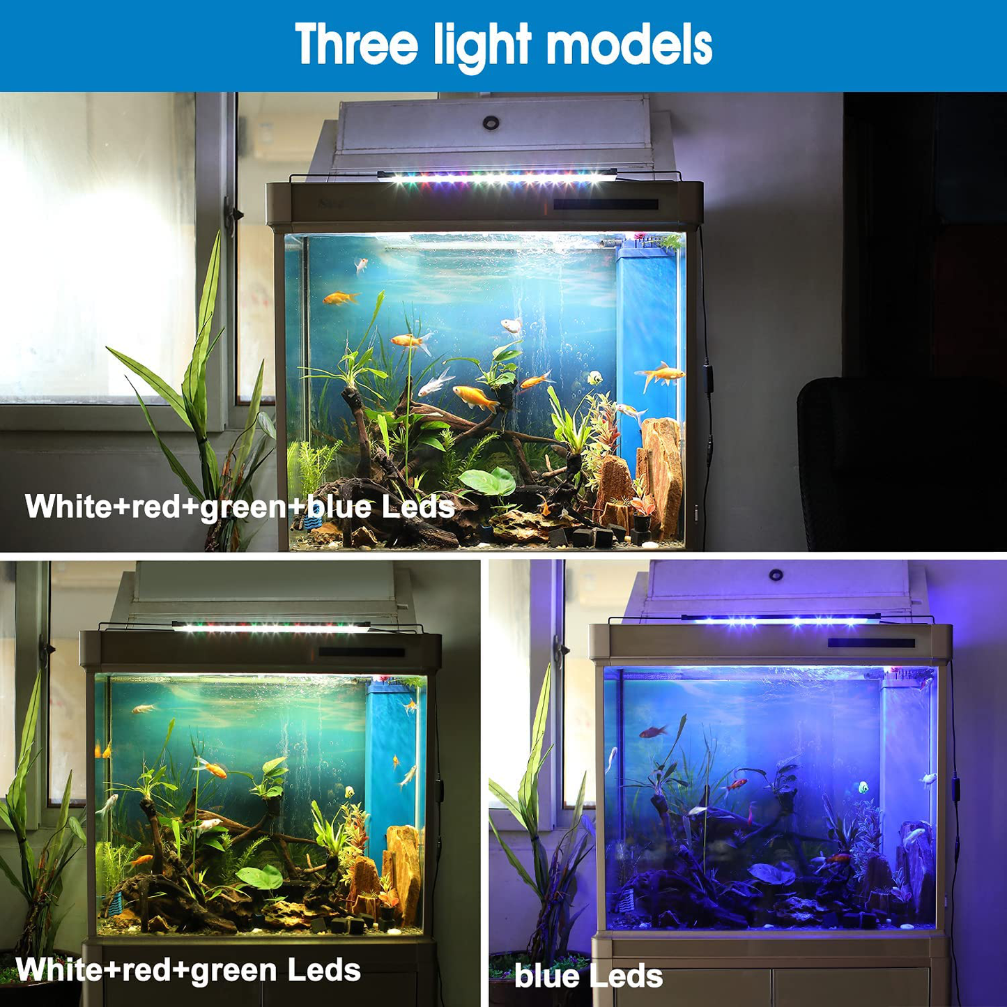 Riiai 12W Aquarium Light, LED Planted Fish Tank Light with Extendable Brackets for Freshwater Saltwater Tank 12-20 Inch, Aluminum Shell 4 Color Model Built-In Timer