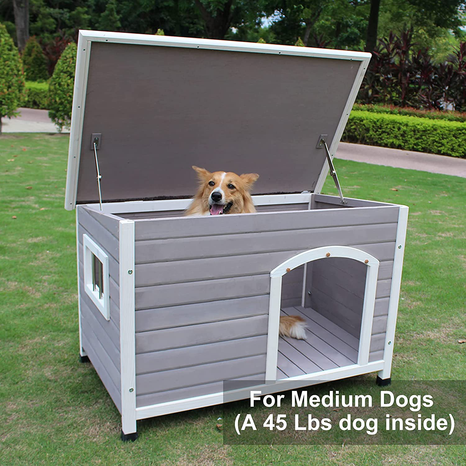 A4Pet Small Dog House Outdoor, Wooden Dog House with Waterproof Roof &  Lifted Feet Pad for Small Dogs Outside