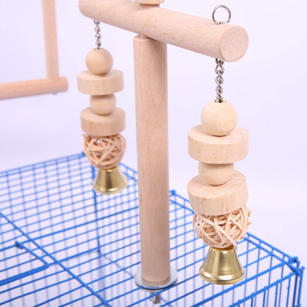QBLEEV Bird Cage Play Stand Toy Set-Birdcage Wood Stands Hanging Chew Toys Ladder Swing Parrot Perch Play Gym Playground Accessories Activity Center for Conure, Parakeets, Budgie, Cockatiels,Lovebirds Animals & Pet Supplies > Pet Supplies > Bird Supplies > Bird Cage Accessories QBLEEV   