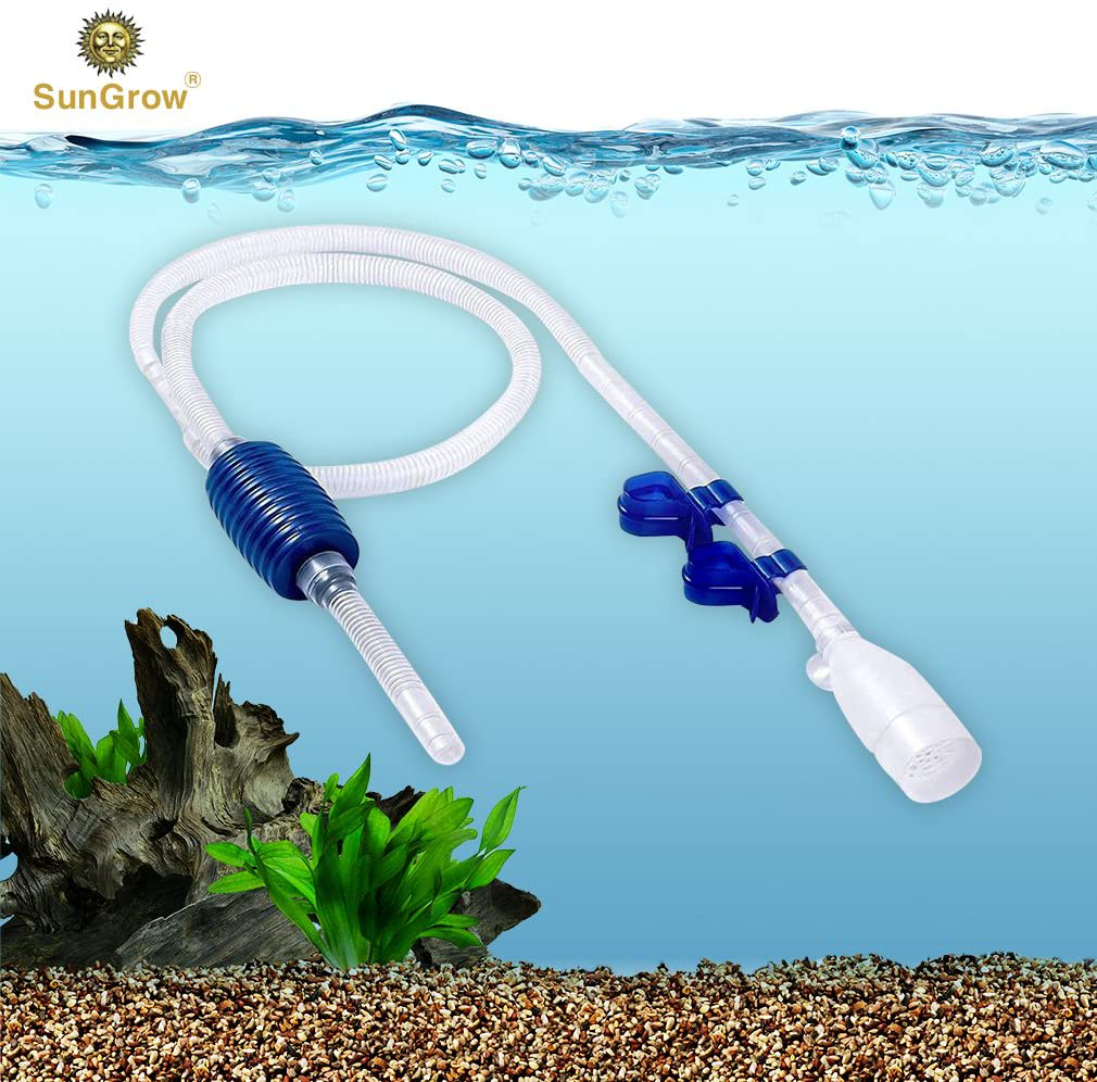 Aquarium Gravel Cleaner with Clips, Quick & Easy Assembly, Long Nozzle Manual Water Pump, Great for Frequent Water Changes, Fish Tank Cleaning Kit for Saltwater and Freshwater