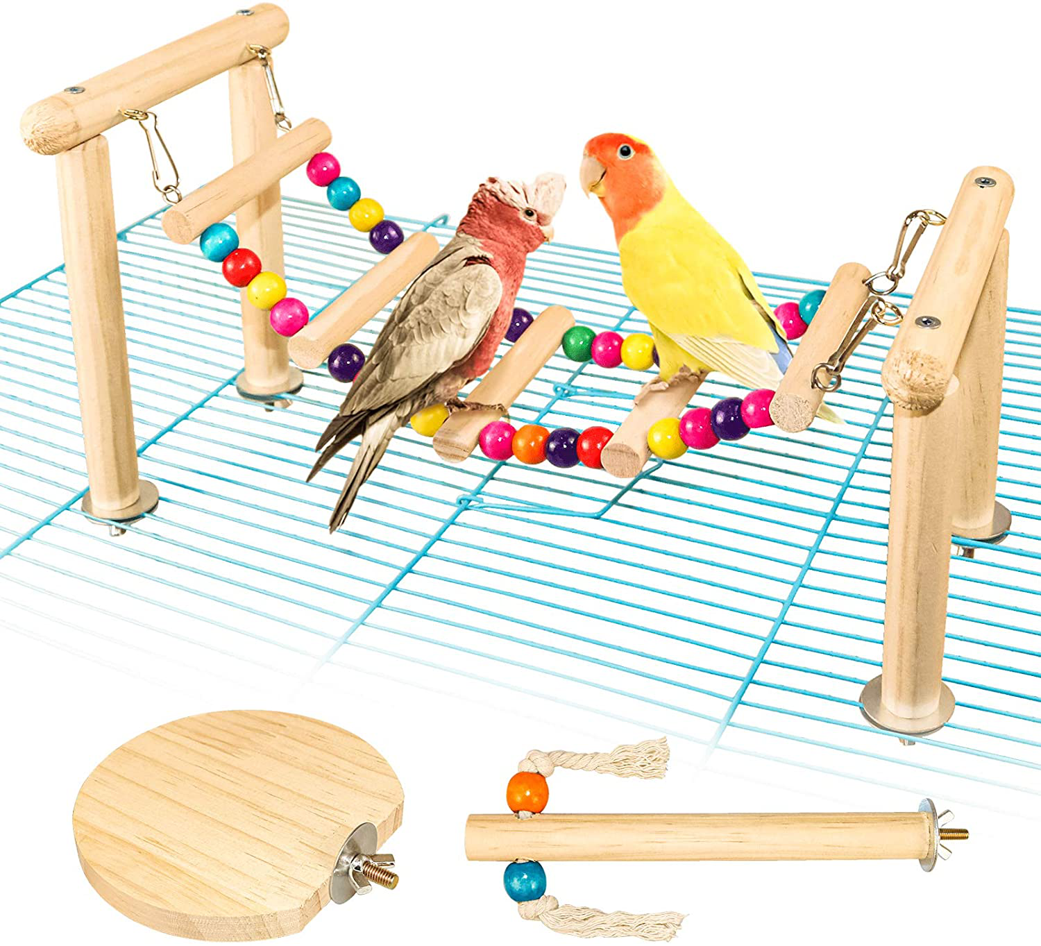 Roundler Bird Perches Stand Toy, Parrot Swing Climbing Ladder Toys, Birdcage Top Play Gyms Playground Stands Wooden Perch for Parakeet, Cockatiel, Lovebirds, Conure and Finches Animals & Pet Supplies > Pet Supplies > Bird Supplies > Bird Gyms & Playstands Roundler   