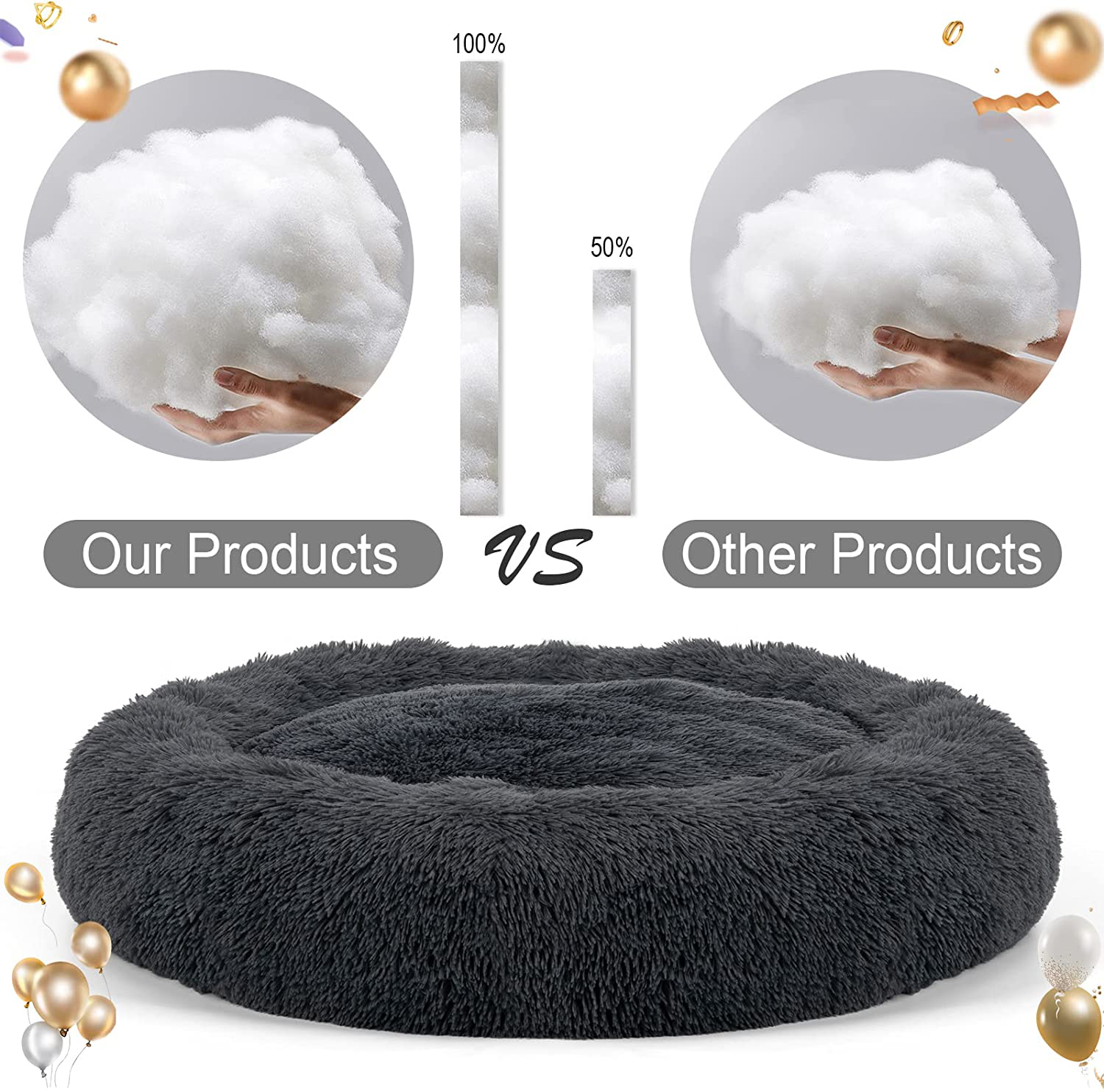 Dog Bed, Calming Cat Bed, Upgraded Thick Pet Donut Cuddler, Detachable Washable Cozy Bed with Anti-Slip & Water-Resistant Bottom, Pet Cushion Bed for Small Medium Large X-Large Dog or Cat