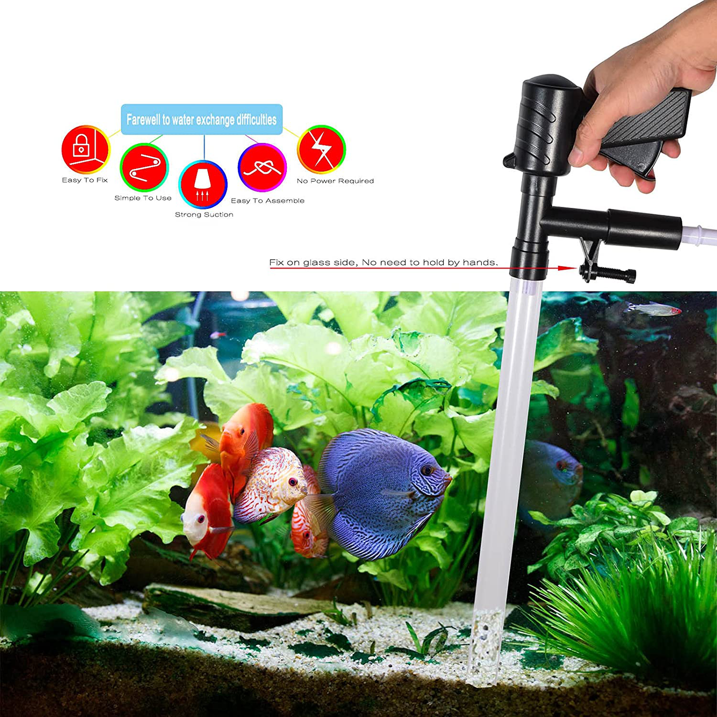 Arinbow Aquarium Gravel Cleaner, New Quick Water Changer with Air-Pressing Button Fish Tank Sand Aquarium Siphon Vacuum Cleaner with Adjustable Water Flow Controller (Upgrade Design), 7 Piece Set