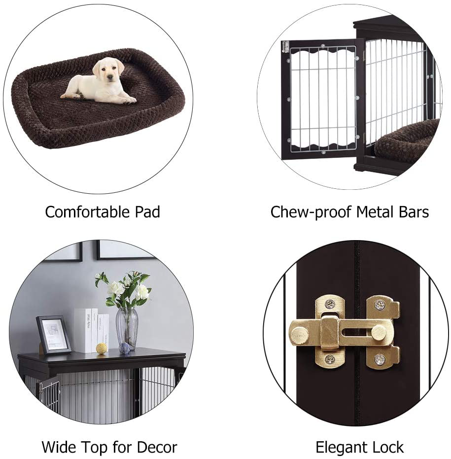 Unipaws Furniture Style Dog Crate End Table with Cushion, Wooden Wire Pet Kennels with Double Doors, Medium and Large Dog House Indoor Use Animals & Pet Supplies > Pet Supplies > Dog Supplies > Dog Kennels & Runs unipaws   