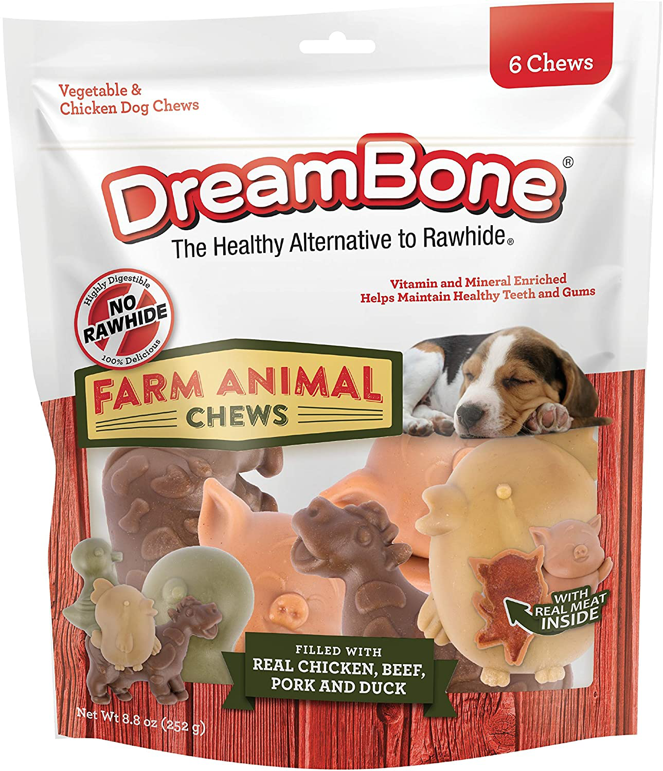 Dreambone Novelty Shaped Chews, Treat Your Dog to a Chew Made with Real Meat and Vegetables Animals & Pet Supplies > Pet Supplies > Small Animal Supplies > Small Animal Treats DreamBone Farm Animal Chews 6 Count (Pack of 1) 