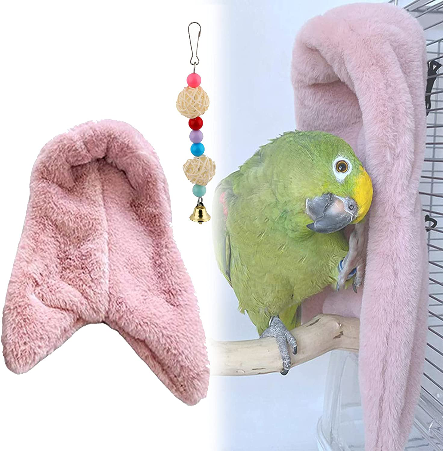 KOXHOX Comfort Corner Fleece Bird Blanket,Cuddle Nest Hanging Toy,Parrot Cage Snuggle Hut Warm Plush Bedding,Small Animals Shelter Plush Bedding for Parakeet Cockatiel Pigeon Animals & Pet Supplies > Pet Supplies > Bird Supplies > Bird Toys KOXHOX pink Small 