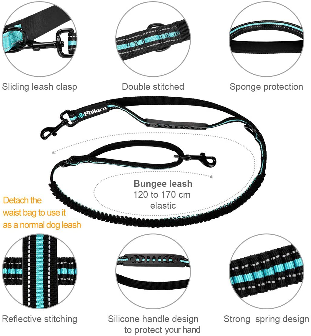 PHILORN Hands Free Dog Leash for Running, Jogging | Reflective Stitching, Adjustable Waist Belt(24"-47"), Phone Pouch, Shock Absorbing Dual Handle Bungee(47"-67") for up to 150Lbs Large Dog Animals & Pet Supplies > Pet Supplies > Dog Supplies > Dog Treadmills PHILORN   